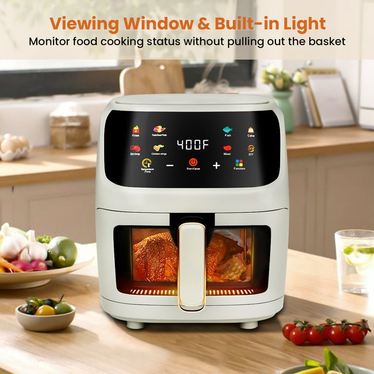 Air Fryer Large 7.5QT, 8-in-1 Digital Touchscreen, Visible Cooking Window,  1700W, White 