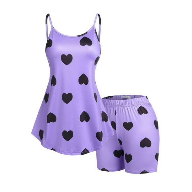 Conjunto Pijama de Talla Extra con Estampado de Corazón y Shorts Rosegal Pijamas y Batas Tallas Grandes
