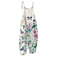thumbnail image 4 of Women Leaf Print Bib Overalls Loose Fit Bohemian Wide Leg Jumpsuit With Pockets Pink S, 4 of 4