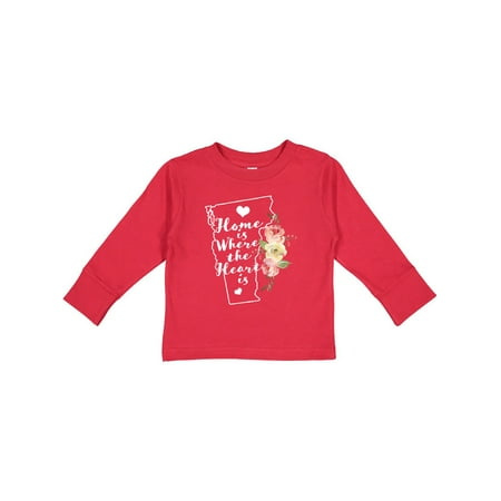 

Inktastic Vermont Home is Where The Heart is with Watercolor Floral Gift Toddler Toddler Girl Long Sleeve T-Shirt