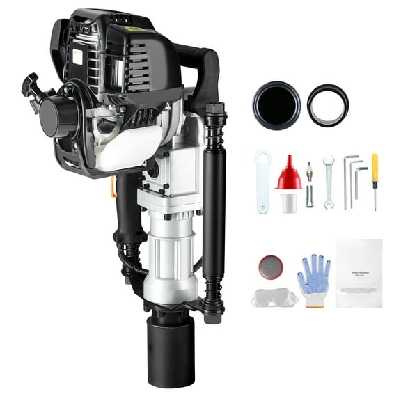 KFFKFF 37.77cc Gas T Post Driver, 4-Stroke Motor, Gasoline Fence Post Hammer, Includes 2 Driving Heads (55/70 mm), 1000W, Ideal for Farm Fences, Ranch, Road Work
