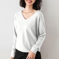 thumbnail image 4 of asjyhkr Women Ribbed Knit Shirts Long Sleeve V Neck Tops Solid Color Comfy Loose Fitting T Shirts Sweater, 4 of 4