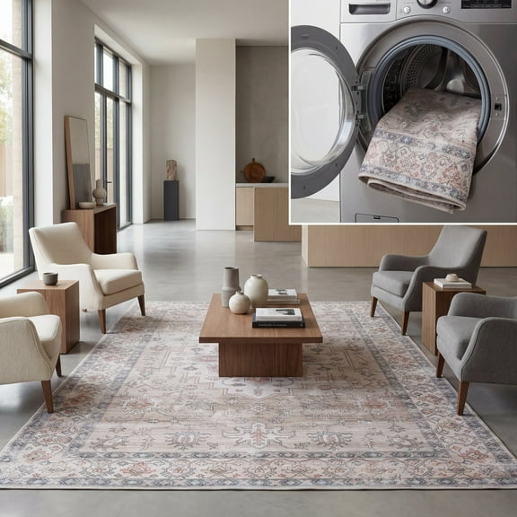 SAFAVIEH Arizona Melvin Medallion Machine Washable Area Rug, Sage/Rust, 8' x 10'