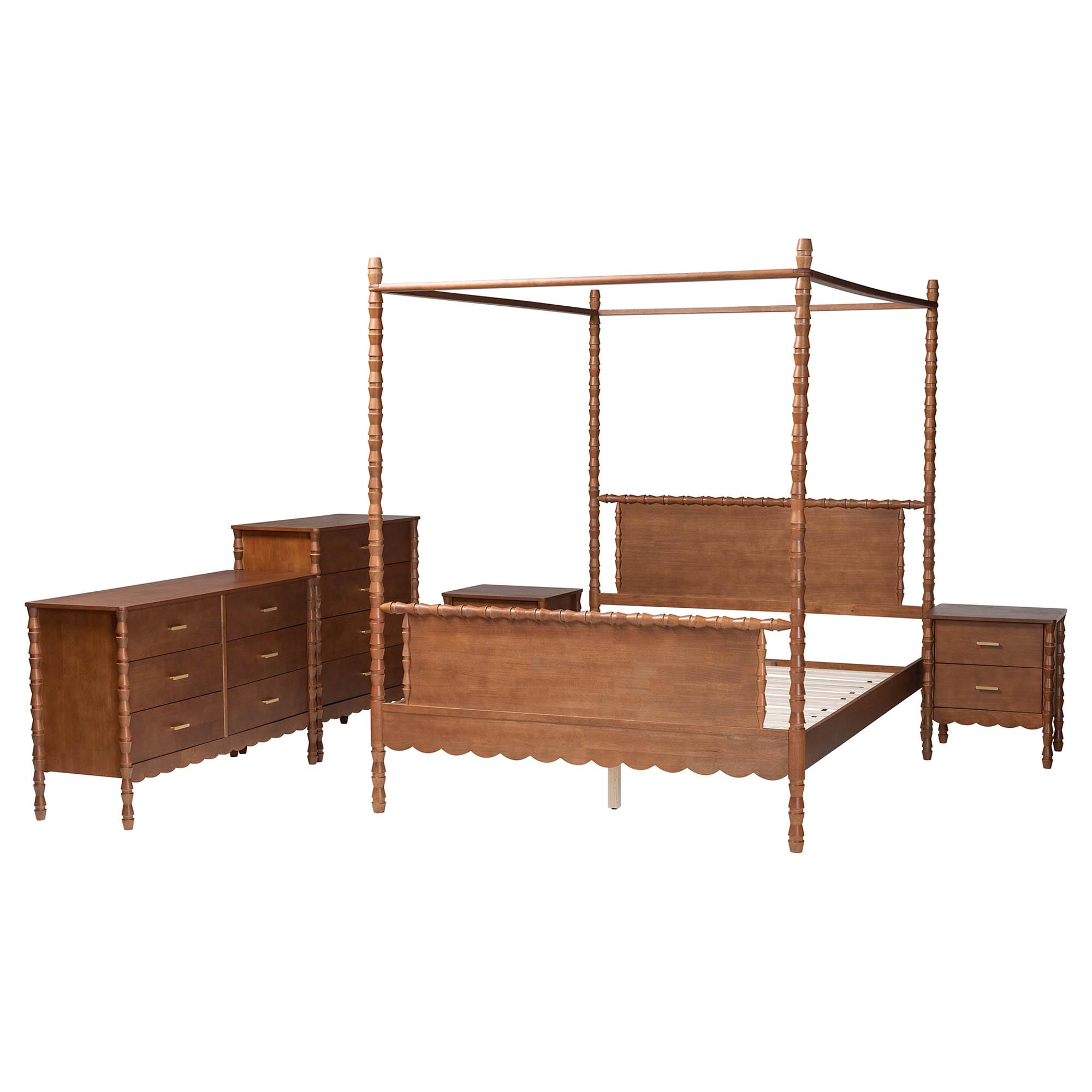 Baxton Studio Danette Modern Bedroom Set, 5-Piece, Queen, Walnut Brown