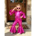 thumbnail image 5 of vastwit Little Girls Shiny Metallic Flare Jumpsuit Disco Themed 70s Birthday Party Outfit Hot Pink 5T, 5 of 7