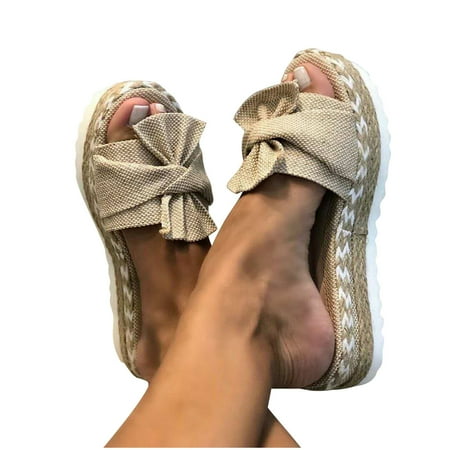 

OAVQHLG3B Sandals for Women Clearance Under $10 Women s Shoes Fashion Solid Color Minimalistic Weave Straw Weaving Thick Bottom Sandals Slippers Flip Flop