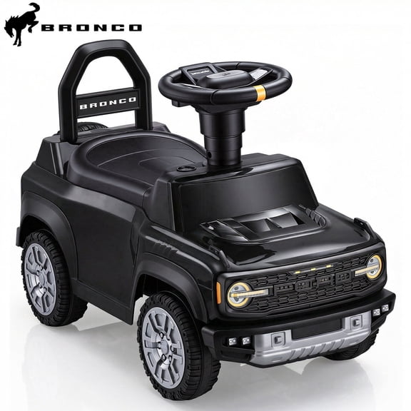 Ford Bronco Ride On Car for Toddlers 1-3, Ride On Toys with Steering Wheel, Music, Horn & Engine Sounds, Under Seat Storage, Silent Wheels, Easy Push Footto Floor Car for Boys & Girls, Black