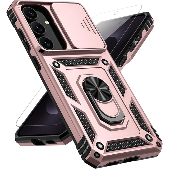 REQO for Samsung Galaxy S26 FE Case, with Slide Camera Cover HD Screen Protector [Military Grade 16ft. Drop Tested] Ring Holder Kickstand Protective Phone Case for Samsung Galaxy S26 FE