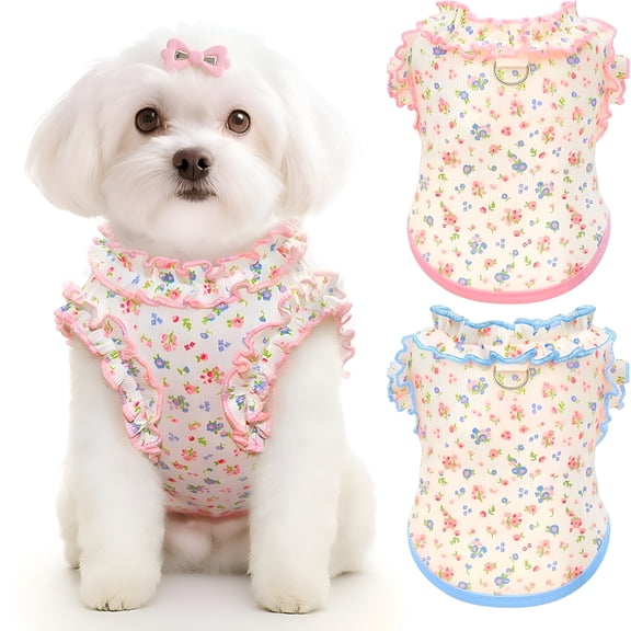 GASTROPOD 2 Pack Dog Shirt for Small Dogs Breathable Summer Clothes with Ruffled Sleeves Dog Tshirt Stretchy Pet Tee for Puppies Sphynx Cats Kitten Frenchie Dachshund