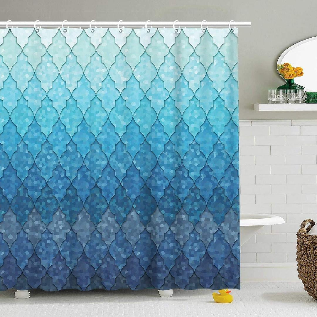 Mermaid Shower Curtain Blue Shower Curtain with Hooks, Beach Ocean