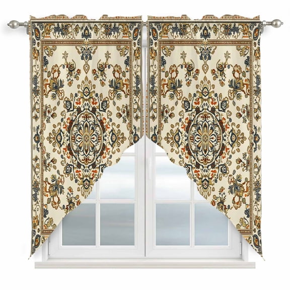 Boho Floral Kitchen Window Curtains, Swag Curtains Valance for Bedroom Living Room Bathroom, Modern Abstract Ethnic Tribal Patterns Rod Pocket Window Treatment Curtain Block Drapes 2 Panels 28"x36"