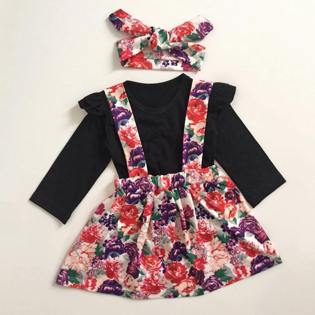 Baby Girl Kids 3pcs Autumn Spring Long-Sleeves Flowers Clothes Sets Tops 