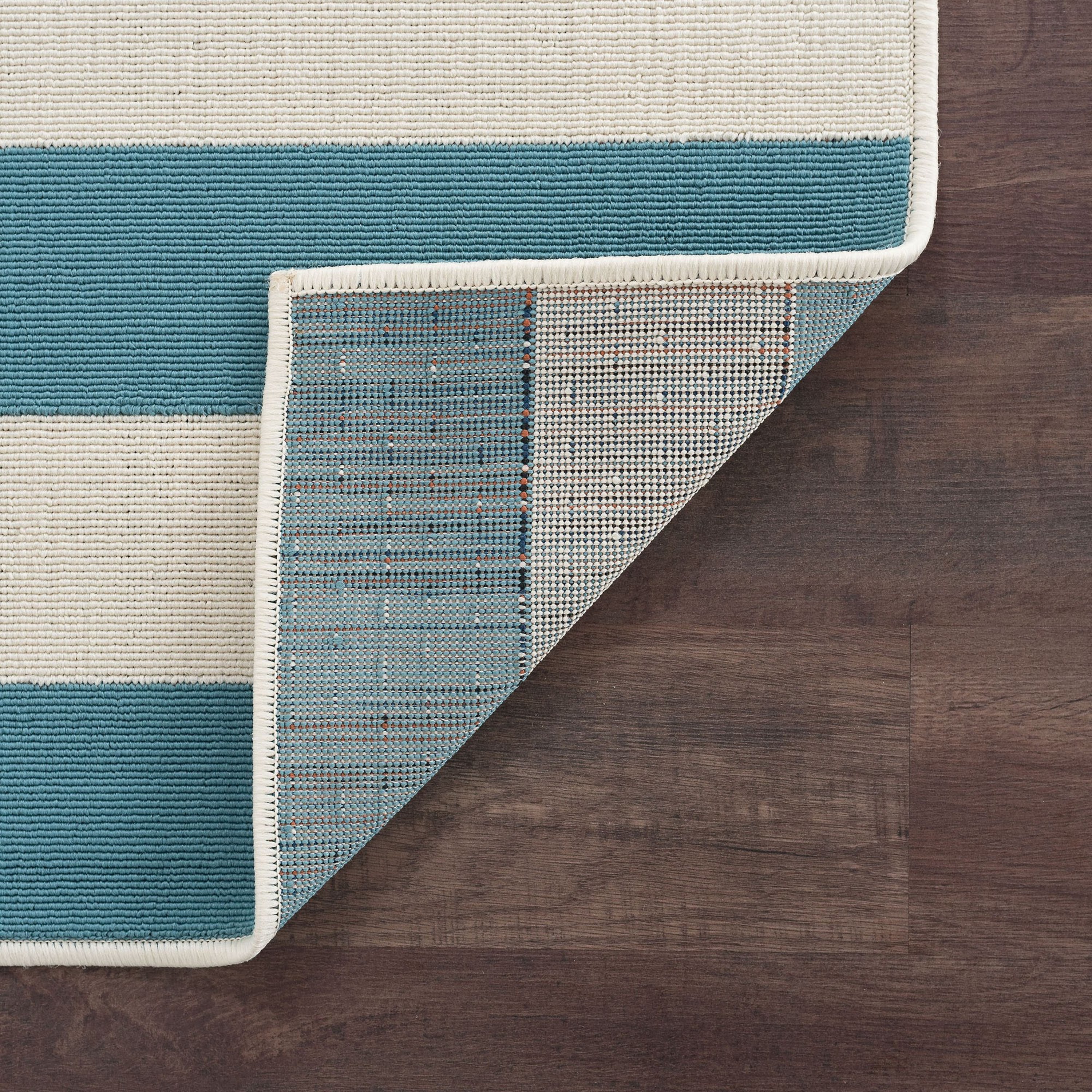 3x8 Water Resistant, Indoor Outdoor Runner Rugs for Patios, Hallway, Entryway, Deck, Porch, Balcony or Kitchen | Outside Area Rug for Patio | Aqua, Stripe | Size: 2'7'' x 7'3''