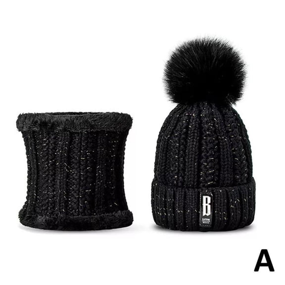 Scarf Hat Set Women Winter Warm Pompoms Knitted Soft Caps And Scarves
