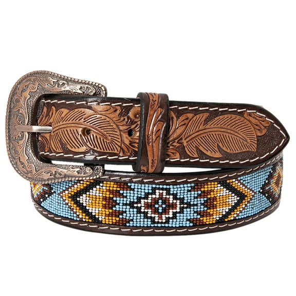 HILASON Western Genuine Leather Belt for Men Women Cowboy Cowgirl Handmade Unisex Full Grain Heavy Duty Tooled Beaded Belt
