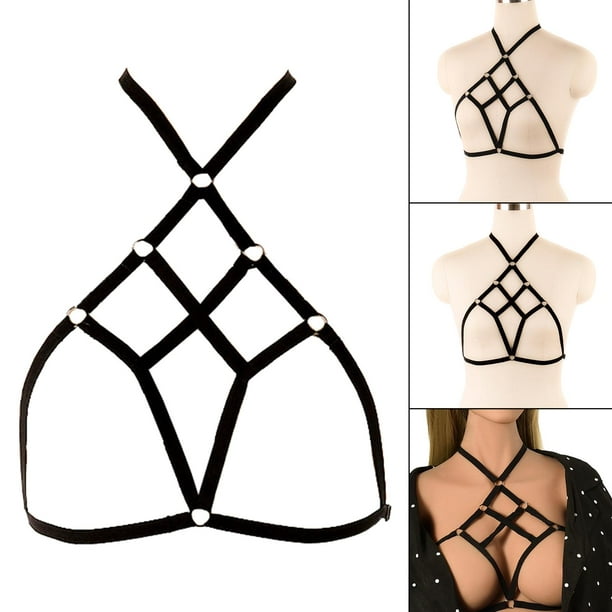 Body Harness Bra for Goth Stretchy Fabric Halloween Punk Chest Strap  Festival Rave Cage Bra Dance Costume