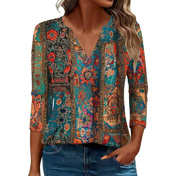 Woman's Blouse for Work Shirts Scoop Neck 3/4 Sleeve Tops 2025 Blouses Reorder Items