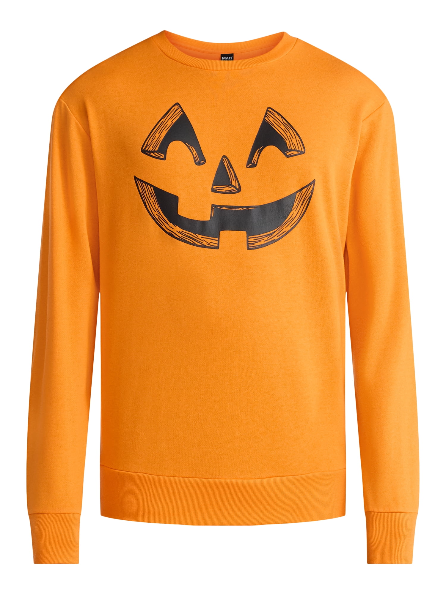 Halloween Crewneck Fleece Sweatshirt, Distressed Jack O' Lantern Pumpkin, Men's Sizes XS-3XL