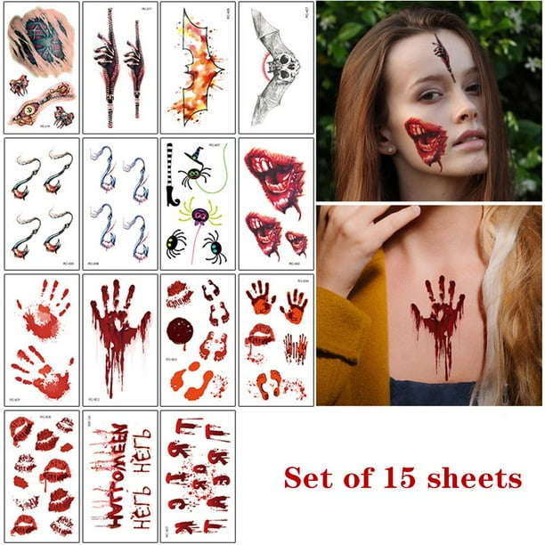 Tatuaje De Cicatriz De Halloween, Tatuaje Temporal De Cosplay, Pegatinas De Tatuaje Impermeables Para Heridas Para Cara, Brazos, Piernas Yuarrent HA046234-02