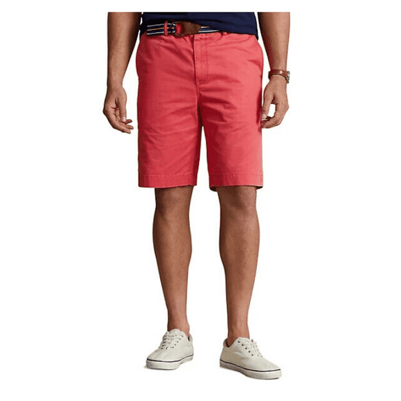 POLO RALPH LAUREN Mens Stretch Classic Fit Flat-Front 9" Pony Logo Chino Shorts Red Chino/34