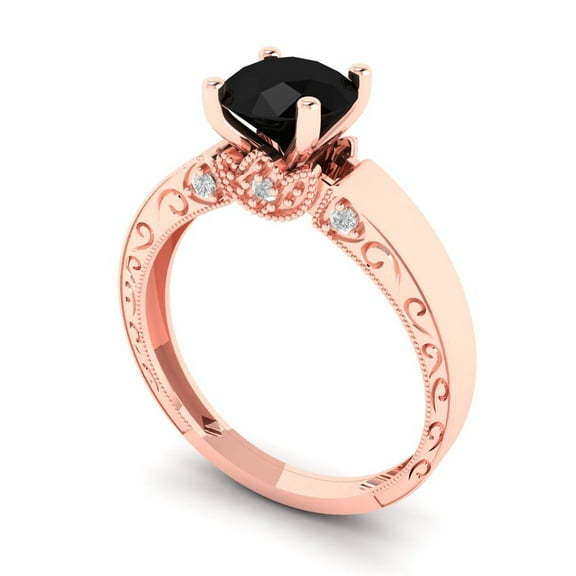 3.25ct Round Cut Blue Natural Swiss Blue Topaz 18k Pink Rose Gold Engraving Statement Bridal Wedding 3 stone Designer Ring Size 3.5