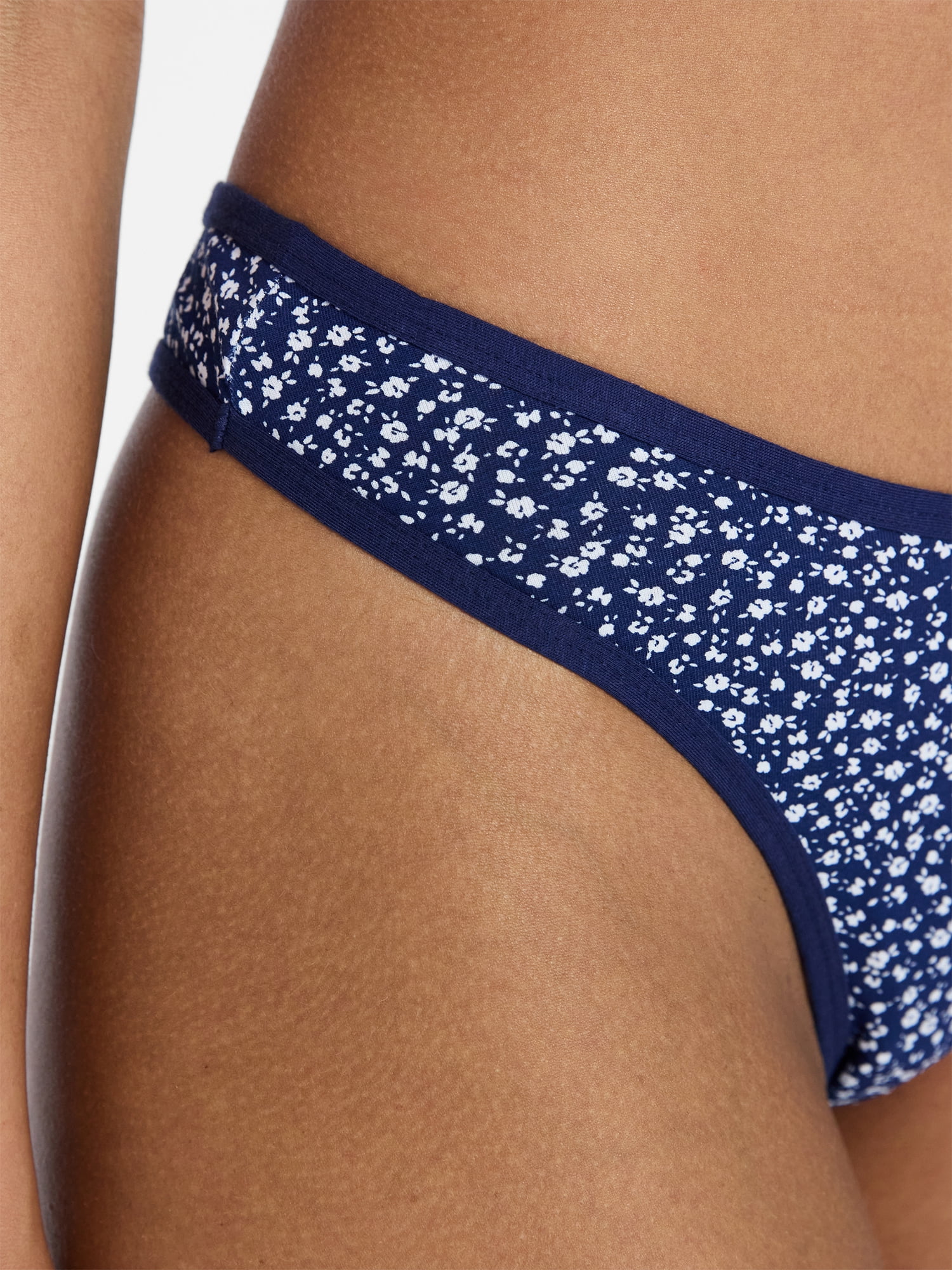 No Boundaries Cotton Blend Hi Cut Thong Panties, Women's XS-XXXL
