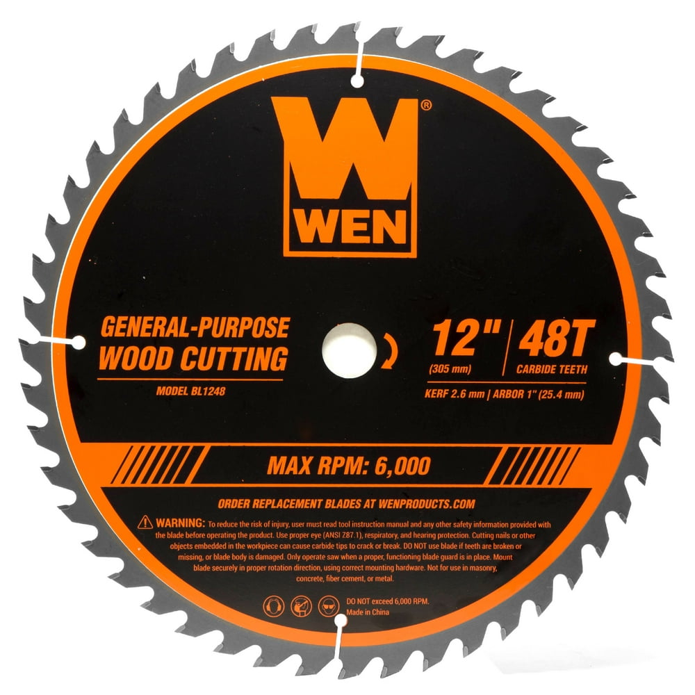 WEN 12Inch 48Tooth CarbideTipped Professional Woodworking Saw Blade