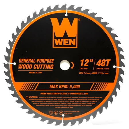WEN 12-Inch 48-Tooth Carbide-Tipped Professional Woodworking Saw Blade for Miter Saws and Table Saws, BL1248