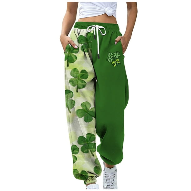 jovati Womens Pants Casual Womens Spring Patchwork St. Patricks Day Printed  Waist Loose Pockets Long Pants 