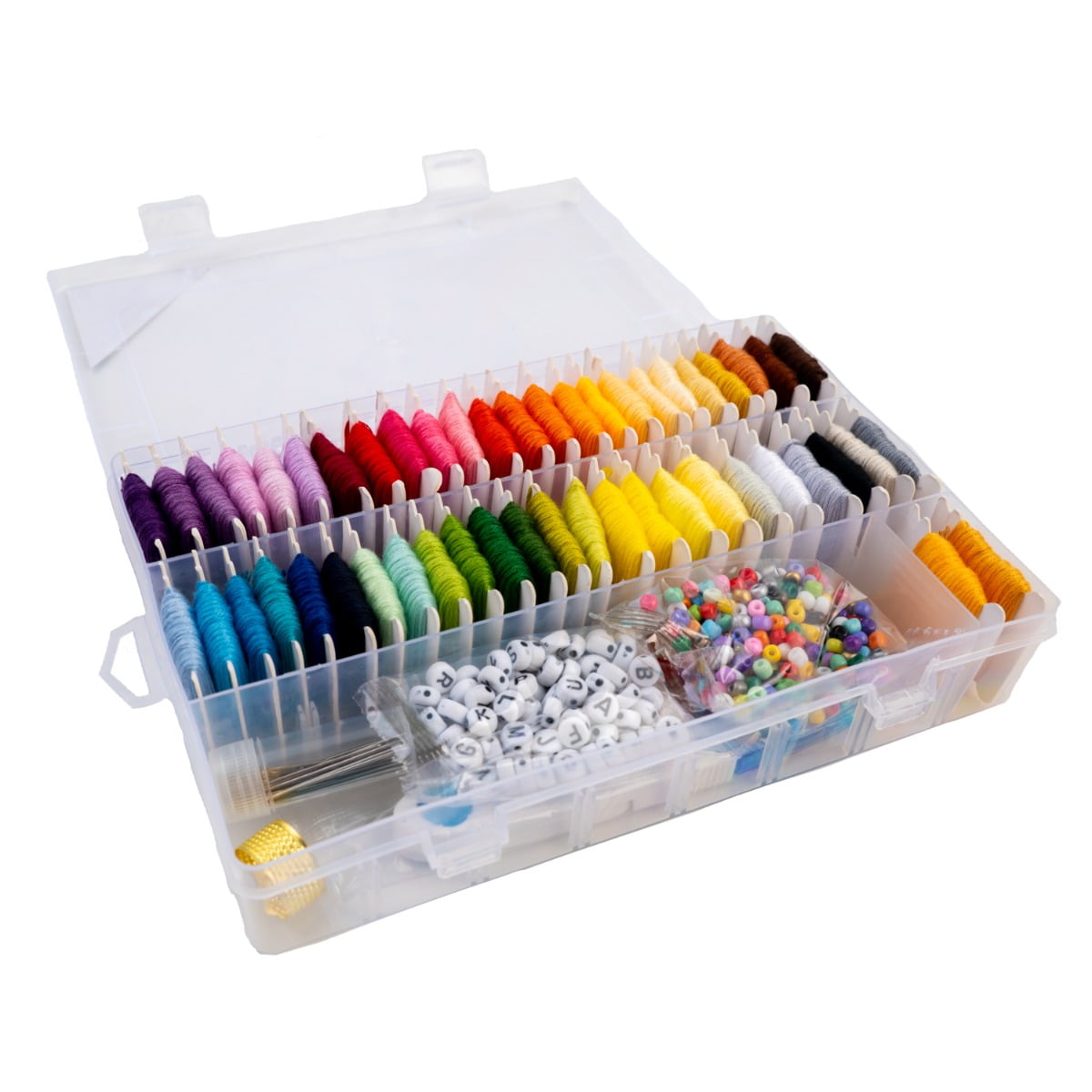 John Bead DIY Craft Embroidery Floss Kit with Organizer Box for Beginner, Included 50 Colors of Threads, Letter Beads, Cross Stitch Kits Christmas Gifts