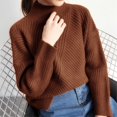 thumbnail image 1 of Chic Comfort: Women's Stand Collar Pullover Sweater – Ribbed Knit with Spandex Yarns for Effortless Style this Fall/Winter Solid Color Brown, 1 of 2