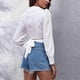 thumbnail image 4 of Puff Top corto de manga larga Color puro Casual Mujer Twist Front Tie Back Blusa para uso diario Blanco XL, 4 of 6