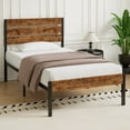 thumbnail image 2 of VECELO Twin Bed Frame with Wooden Headboard, Rustic Industrial Platform Bed and Strong Metal Slats, No Box Spring Needed, Brown, 2 of 12