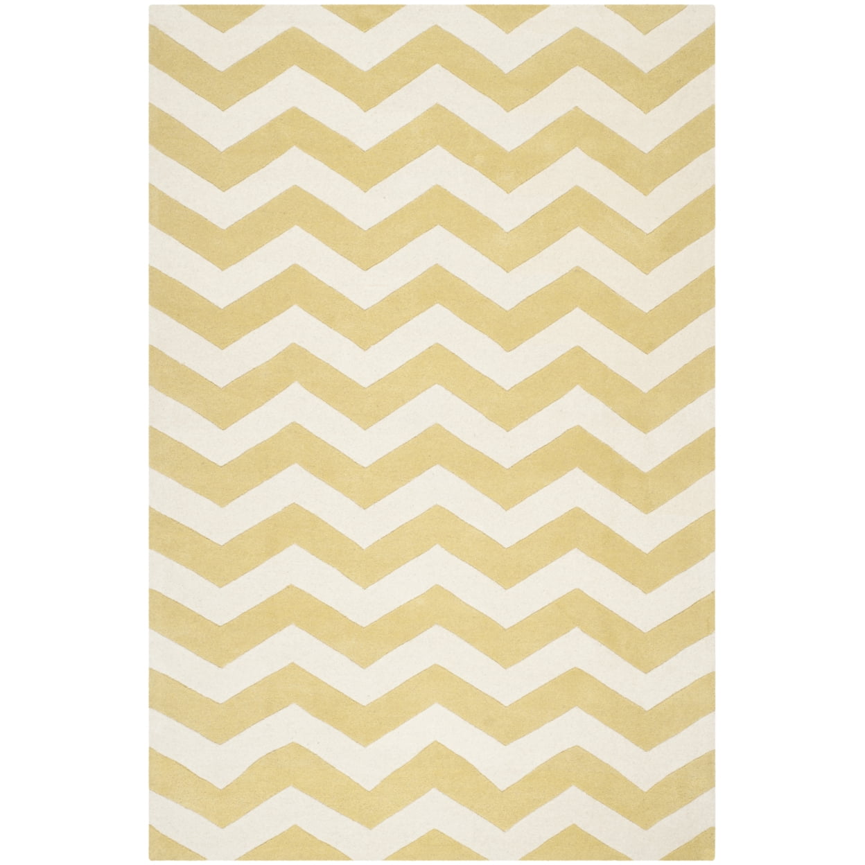 SAFAVIEH Chatham Jake Zigzag Stripes Wool Area Rug, Light Gold/Ivory, 7' x 7' Square