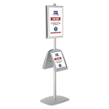 M&T Displays Free Standing Display Stand with 2 x (11X17) Frame in Portrait/Landscape and 2 x (8.5x11) Steel sheles, Double Sided (Silver)