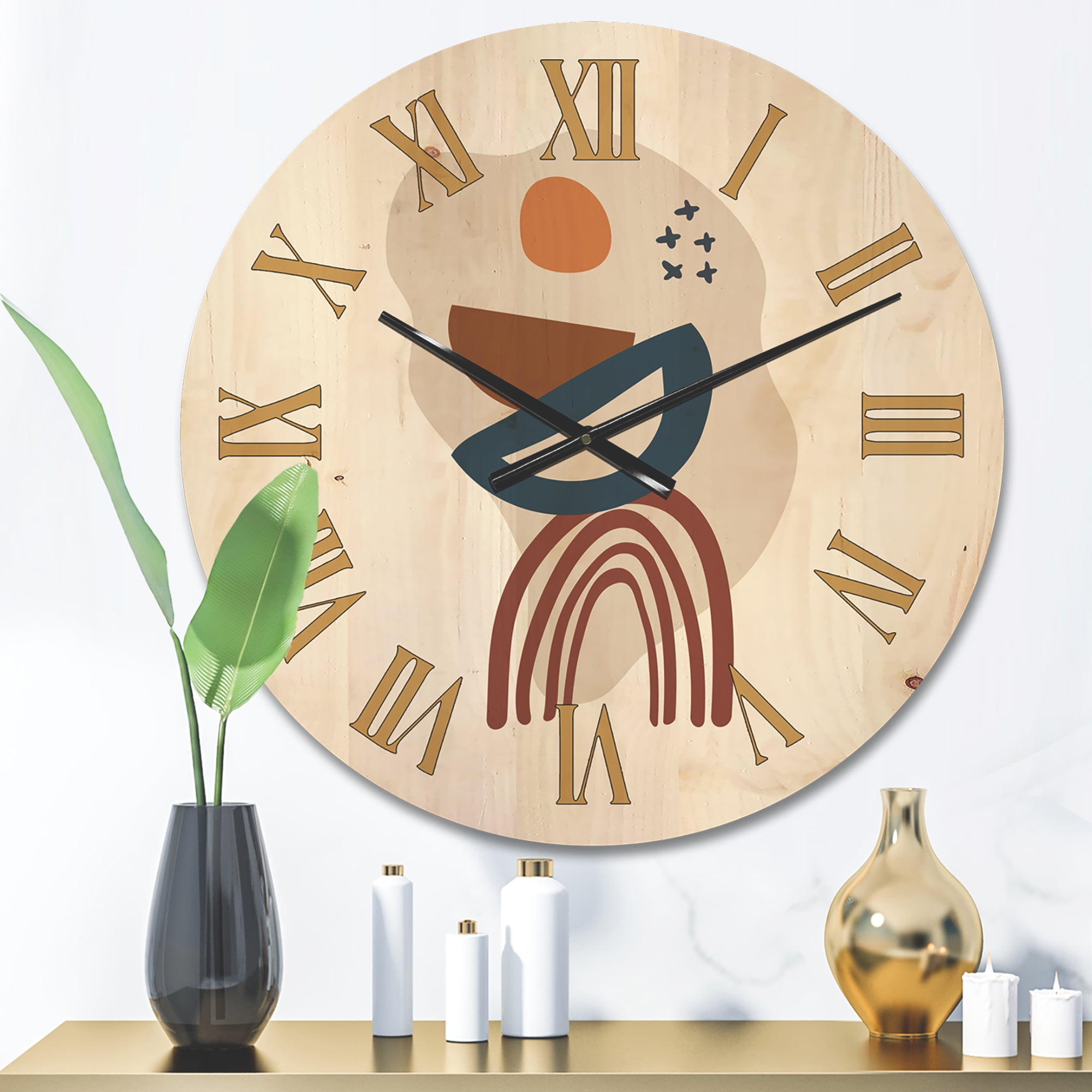 Designart 'Abstract Elementary Shapes In Terracotta Tones I' Modern Wood Wall Clock