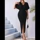 thumbnail image 4 of Vestido de Cóctel para Mujer, con Efecto Metalizado, Cruzado, Color Liso, Escote en V, Plisado, Abertura Alta, Corta, Midi, Negro, Talla XL, 4 of 9