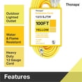 thumbnail image 3 of Thonapa 3 Outlet Lighted Outdoor Extension Cord 100 ft - 12 Gauge 15 Amp Heavy Duty Power Extension Cords - SJTW - Great for Major Appliances, Power Tools, Garden Supplies - Yellow, 3 of 4