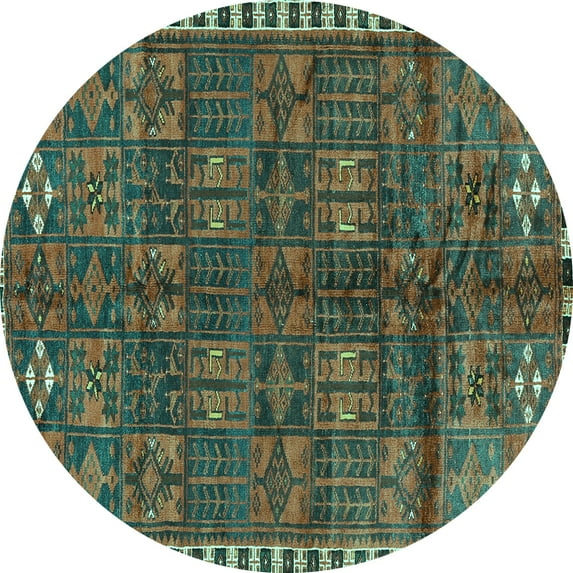 Ahgly Company Machine Washable Indoor Round Persian Turquoise Blue Traditional Area Rugs, 7' Round