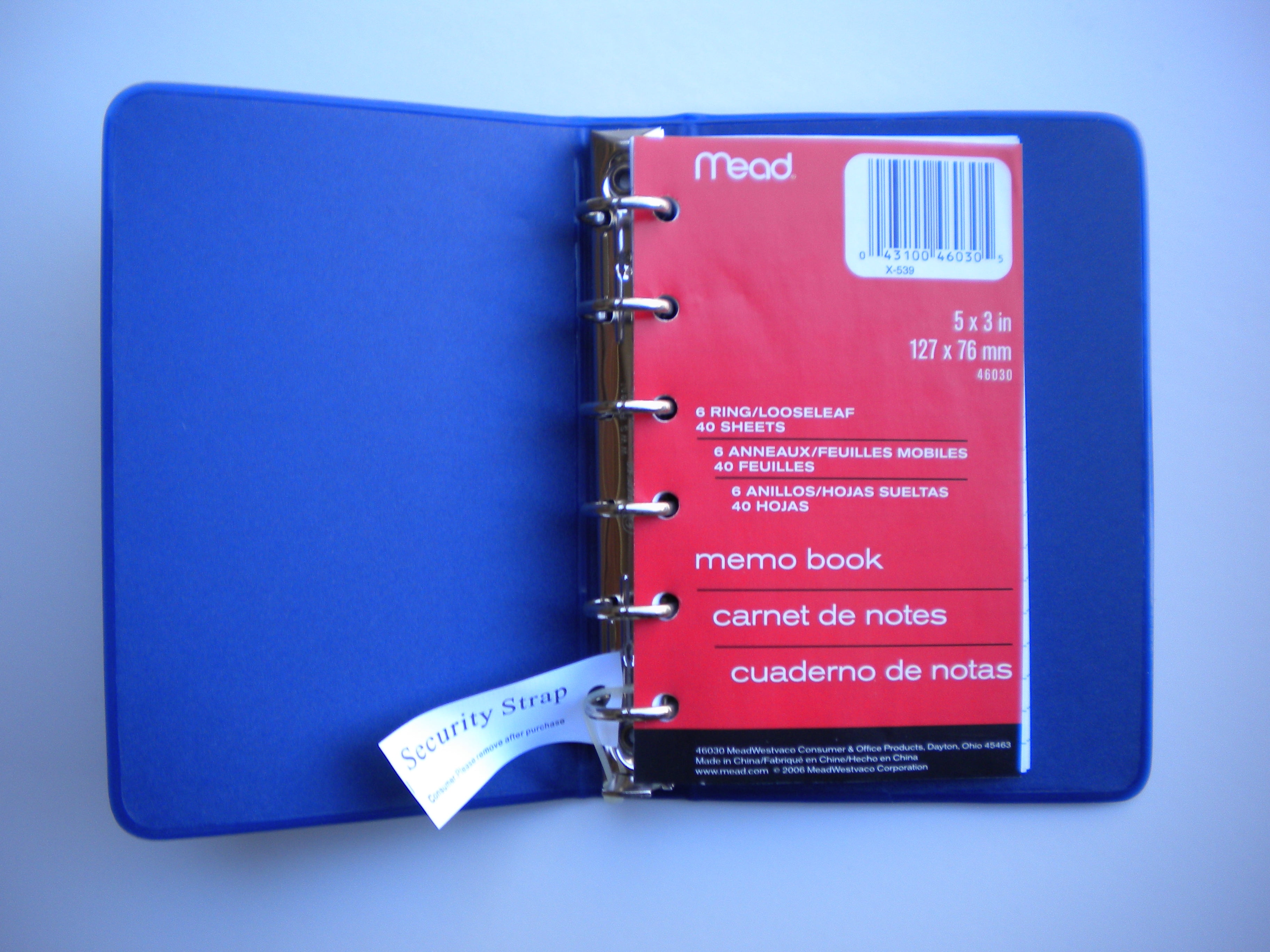 Mead (46000) Four Mini 6-Ring Blue Memo Books, Each Containing 3 x 5 inch Lined Paper