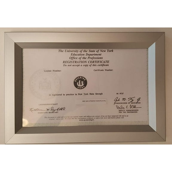 NYS REGISTRATION CERTIFICATE frame 8.5x5.5 ( Heavy Duty - Aluminum)