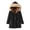 Black, variant on Winter Women Cotton Coat Drawstring Waist Slim Fit Waist Faux Fur Hood Fleece-lined Zip-up Press Button Closure Jacket Windproof Mid Length Outerwear