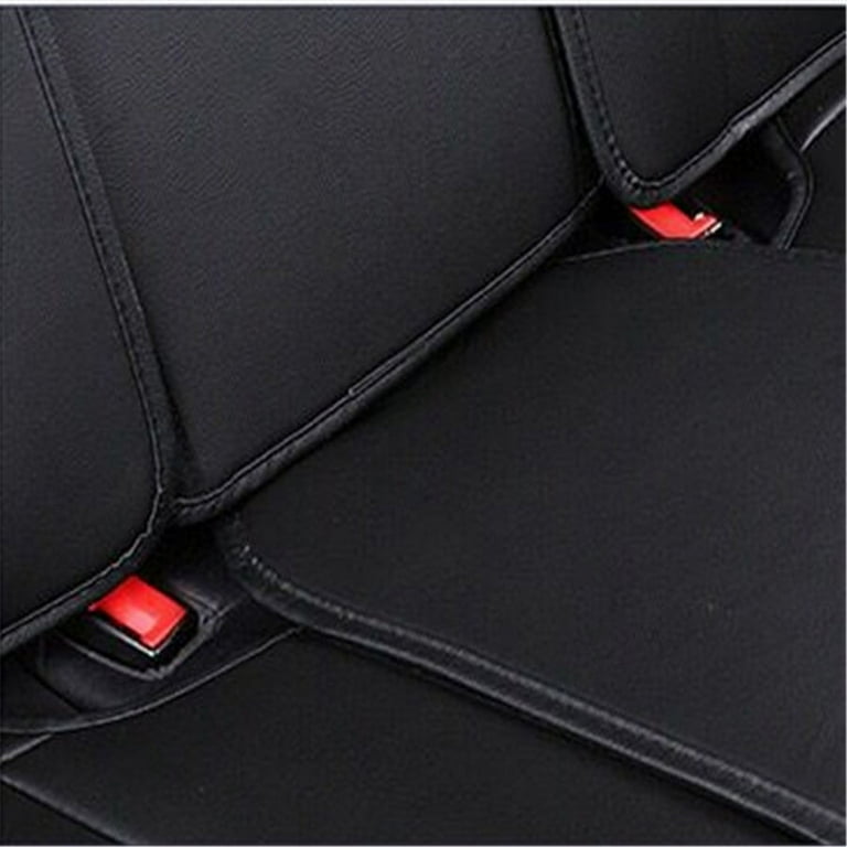 Front & Rear Seat Cushions Black PU Leather 5Sits Car Seat Cover