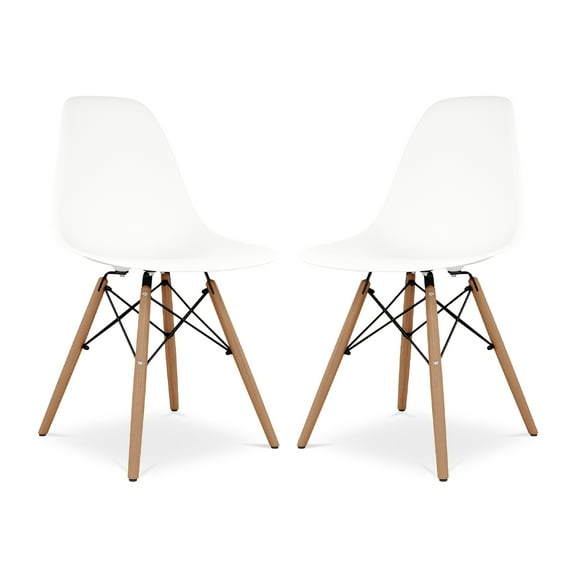 Modholic Eiffel Chair With Wood Legs, White (Set Of 2)