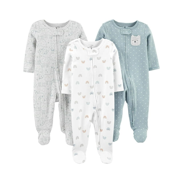 Pijamas para bebé Simple Joys de Carter's, paquete de 3, neutros, para dormir y jugar, recién nacido