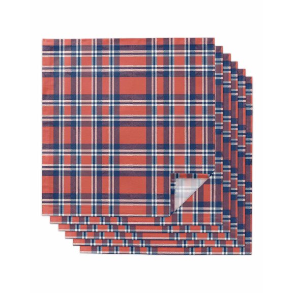 Cloth Napkins Set of 6 - 20x20 Inches, Orange Blue Washable Reusable Table Napkins, British Style Buffalo Plaid Lattice Soft & Absortbent Dining Napkin for Party Wedding Hotel Restaurant