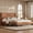 Natural + Bamboo + Full, variant on Full Size Platform Bed with Bamboo-made Structure, Mid-century Style Full Bed Frame with Headboard, Round Corner Design, Natural