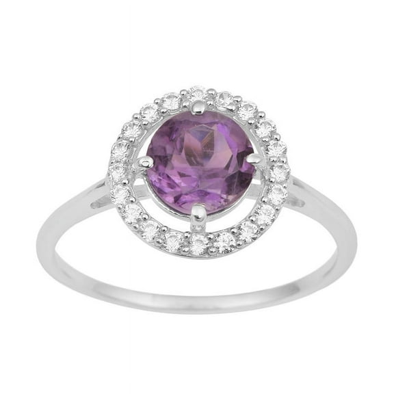 7MM Round Shape Amethyst Gemstone 925 Sterling Silver Solitaire Halo Women Engagement Ring