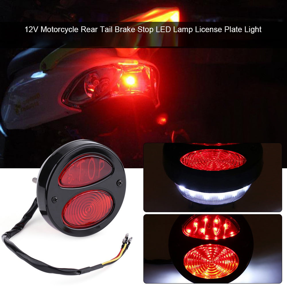 12V Motorcycle Rear Tail Brake Stop LED Lamp License Plate Light ABS Durable Shell Motorcycle Rear Light Black Shell + Red Lens 
