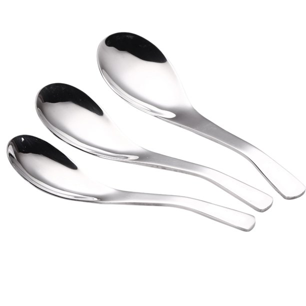 Juego de 3 cucharas de acero inoxidable para comida, sopa infantil, arroz, espesantes, tamaño grande, mediano y pequeño.